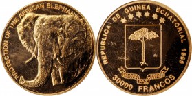 EQUATORIAL GUINEA

EQUATORIAL GUINEA. 30000 Francos, 1993. PCGS MS-67.

Fr-26; KM-107. Mintage: 700 [400 melted at the mint, leaving an effective ...