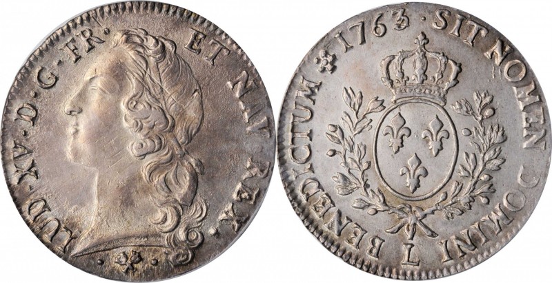 Louis XV and earlier (through 1774)

FRANCE. Ecu, 1763/2-L. Bayonne Mint. Loui...