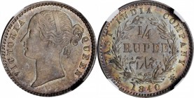 British India

INDIA. 1/4 Rupee, 1840-(B&C). Bombay or Calcutta Mint. Victoria. NGC MS-64.

KM-454.2; S&W-3.52.This delightful near-Gem presents a...