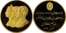 IRAN

IRAN. 18th Birthday of Cyrus Reza Gold Medal, MS 2536 (1977). GEM PROOF.

27mm; 9.99 gms. Obverse: Conjoined busts of Farah Diba, Cyra Reza,...