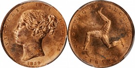 ISLE OF MAN

ISLE OF MAN. Farthing, 1839. London Mint. Victoria. PCGS MS-64 Red Gold Shield.

S-7419; KM-12; Prid-37. Mostly brilliant and red, th...