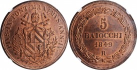 Italian States (including Papal and Vatican City)

ITALY. Papal States. 5 Baiocchi, Anno IV (1849)-R. Rome Mint. Pius IX. NGC MS-65 Red Brown.

KM...