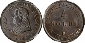 Italian States (including Papal and Vatican City)

ITALY. Papal States. 4 Soldi, 1869-R Year XXIV. Rome Mint. Pius IX. NGC MS-64 Brown.

KM-1374. ...