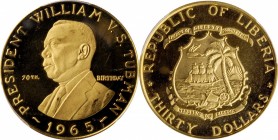 LIBERIA

LIBERIA. 30 Dollars, 1965. PCGS PROOF-66 Deep Cameo Gold Shield.

Fr-4; KM-22. Mintage: 400. This seldom seen type celebrates the 70th bi...