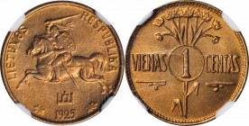 LITHUANIA

LITHUANIA. Centas, 1925. NGC MS-66.

KM-79. A nicely struck coin with finely granular surfaces and soft, full luster.

Estimate: $70....