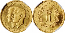 LUXEMBOURG

LUXEMBOURG. Gold Medallic 20 Francs, 1953. NGC MS-67.

Fr-Unlisted; KM-XM1. Commemorating the marriage of Prince Jean and Princess Jos...