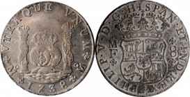 Pillars

MEXICO. 8 Reales, 1738-Mo MF. Mexico City Mint. Philip V. PCGS AU-53 Gold Shield.

KM-103. Lightly handled and lightly toned, this proble...