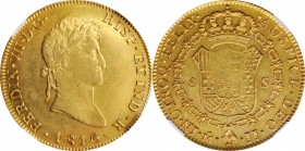 Portraits

MEXICO. 8 Escudos, 1816-MO JJ. Mexico City Mint. Ferdinand VII. NGC AU-55.

Fr-52; KM-161; Cal-Type-20#56. A decently struck coin with ...