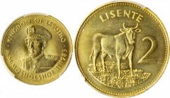 LESOTHO

LESOTHO. 2 Lisente, 1985. PCGS SPECIMEN-67 Gold Shield.

KM-17. A brassy-bronze Gem, this alluring specimen is highly engaging and exceed...