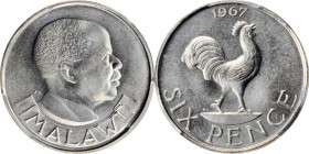 MALAWI

MALAWI. 6 Pence, 1967. London or Llantrisant Mint. PCGS SPECIMEN-66 Gold Shield.

KM-1. The second year in a brief two-year series, this d...