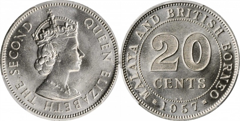 MALAYA AND BRITISH BORNEO

MALAYA AND BRITISH BORNEO. 20 Cents, 1957-KN. Kings...