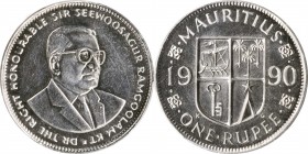 MAURITIUS

MAURITIUS. Rupee, 1990. PCGS SPECIMEN-62 Gold Shield.

KM-55. Highly mirrored and glistening, this incredibly near choice specimen exud...