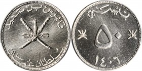 OMAN

OMAN. 50 Baisa, AH 1406 (1986). PCGS SPECIMEN-67 Gold Shield.

KM-46a. Tied with just three others at the top of the PCGS population report,...