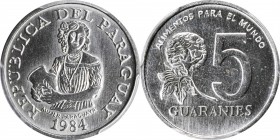 PANAMA

PANAMA. 5 Guaranies, 1984. Llantrisant Mint. PCGS SPECIMEN-68 Gold Shield.

KM-166. FAO issue. Light gray surfaces and incredibly mirrored...