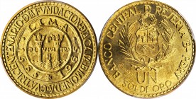 PERU

PERU. Sol, 1965. Lima Mint. PCGS SPECIMEN-68 Gold Shield.

KM-240. Commemorating the 400th anniversary Lima mint, this alluring, brassy-gold...