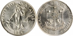 PHILIPPINES

PHILIPPINES. 25 Centavos, 1964. Kings Norton Mint. PCGS SPECIMEN-65 Gold Shield.

KM-189.1. Variety with 8 rings of smoke. An incredi...
