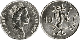 SOLOMON ISLANDS

SOLOMON ISLANDS. 10 Cents, 1988. PCGS SPECIMEN-67 Gold Shield.

KM-27. The only year of issue, this interesting a rather cute mot...