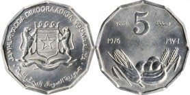 SOMALIA

SOMALIA. 5 Senti, 1976. PCGS SPECIMEN-68 Gold Shield.

KM-24. FAO issue. Dodecagonal shaped. Tied with just one other for the finest spec...