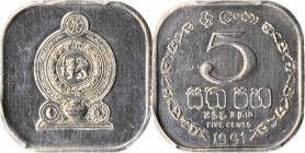 SRI LANKA

SRI LANKA. 5 Cents, 1991. Llantrisant Mint. PCGS PROOF-64 Gold Shield.

KM-139a. Square shaped. Glistening and vibrant, this exceptiona...