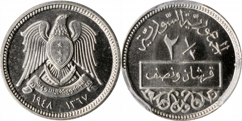 SYRIA

SYRIA. 2-1/2 Qirsh, AH 1367//1948. PCGS SPECIMEN-68 Gold Shield.

KM-...