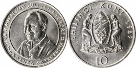 TANZANIA

TANZANIA. 10 Shilingi, 1989. PCGS SPECIMEN-66 Gold Shield.

KM-20. Tied with just a small handful at the top spot in the PCGS census, th...