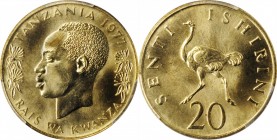 TANZANIA

TANZANIA. 20 Senti, 1977. PCGS SPECIMEN-64 Gold Shield.

KM-2. Exceeded in the PCGS by just two examples, this engaging specimens offers...