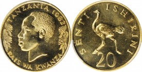 TANZANIA

TANZANIA. 20 Senti, 1982. PCGS SPECIMEN-66 Gold Shield.

KM-2. Blazing and fully dazzling, this robust specimen and interesting animal t...