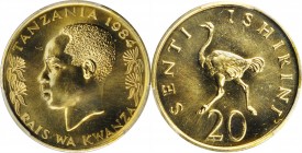 TANZANIA

TANZANIA. 20 Senti, 1984. PCGS SPECIMEN-66 Gold Shield.

KM-2. From the final year of issue, this vibrant Gem--exceeded in the PCGS cens...