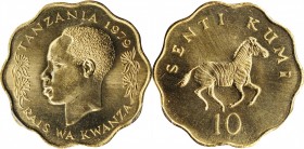 TANZANIA

TANZANIA. 10 Senti, 1979. PCGS SPECIMEN-67 Gold Shield.

KM-11. Scallop shaped. Another radiant, vibrant Gem, this shimmering issue feat...