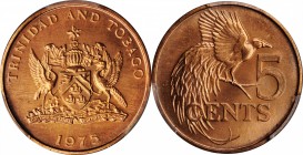 TRINIDAD & TOBAGO

TRINIDAD & TOBAGO. 5 Cents, 1975. PCGS SPECIMEN-67 Red Gold Shield.

KM-26. An alluring, top-pop Gem issue featuring a bird of ...