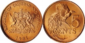 TRINIDAD & TOBAGO

TRINIDAD & TOBAGO. 5 Cents, 1981. Franklin Mint. PCGS SPECIMEN-67 Red Gold Shield.

KM-30. A captivating Gem that is full of re...