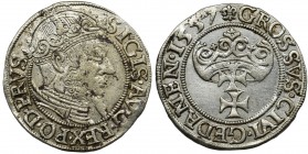 Sigismund II August, Groschen Danzig 1557 - RARE
Rzadki i ładnie zachowany egzemplarz.
Tło połyskowe, choć przetarte.
Odmiana z szerokim popiersiem.
W...
