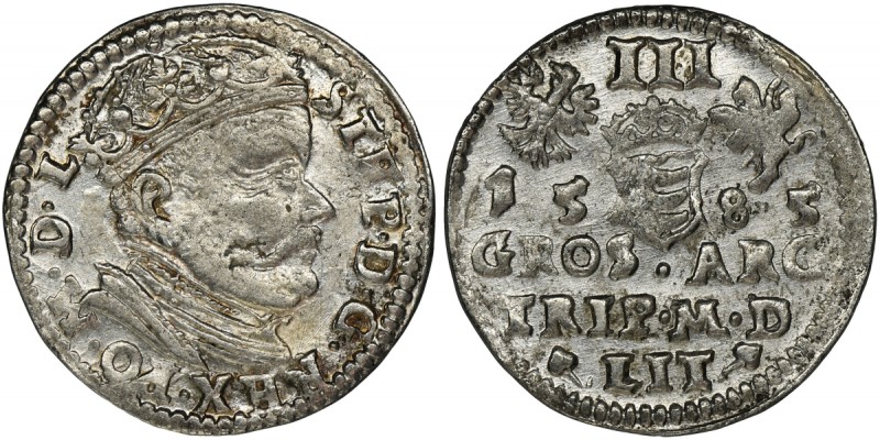 Stephen Bathory, 3 Groschen Vilnius 1585
Ładna moneta z obustronnym, mocnym blas...