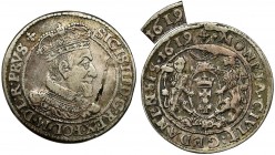 Sigismund III Vasa, 1/4 Thaler Danzig 1619 SB - countershaft 1618 - RARE
Rzadszy rocznik.
Ciekawa odmiana wybita stemplem przygotowanym z 1618 roku, z...