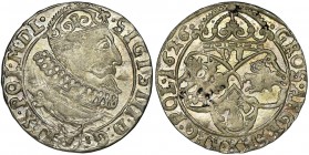 Sigismund III Vasa, 6 Groschen Krakau 1626
Ładna, szczególnie jak na ten typ monety. Rewers z zachowanym lustrem menniczym.
Herb półkozic pod popiersi...