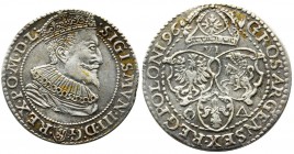 Sigismund III Vasa, 6 Groschen Marienburg 1596
Ładny egzemplarz w równomiernej patynie. Połysk.
Odmiana z małym popiersiem króla. Na rewersie znak pie...
