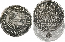 Sigismund III Vasa, 3 Groschen Bromberg 1595 - RARE
Rzadsza odmiana z krzyżem pomiędzy herbami Lewart i Radwan, szersza głowa króla, popiersie bez ręk...