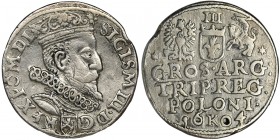 Sigismund III Vasa, 3 Groschen Krakau 1604 - RARE
Rzadszy rocznik trojaków krakowskich Zygmunta III Wazy.
Reference: Iger K.04.1.a (R1)
Grade: VF