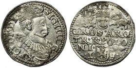 Sigismund III Vasa, 3 Groschen Olkusz 1597
Korona z wąskim rondem, wchodząca na ucho króla. Na rewersie herb Lewart Jana Firleja.
Miejscowo niedobity....
