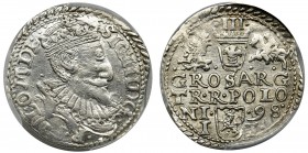 Sigismund III Vasa, 3 Groschen Olkusz 1598 - PCGS AU55 - UNLISTED
Nienotowana odmiana w Igerze, z POLO oraz z popiersiem rozdzielającym legendę otokow...