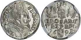 Sigismund III Vasa, 3 Groschen Posen 1601 - NGC MS62
Odmiana bez litery P przy Orle na rewersie.&nbsp;
Moneta mennicza, w pięknym stanie zachowania, m...
