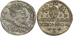 Sigismund III Vasa, 3 Groschen Vilnius 1593
Ładna moneta z połyskiem w delikatnej patynie.
Odmiana z herbem Chalecki Dymitra Chaleckiego pomiędzy roze...