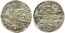 Sigismund III Vasa, 3 Groschen Wschowa 1599 - SIG III Odmiana z tytulaturą króla SIG III, u dołu rewersu herb Lewart Jana Firleja oraz z trzema kropka...