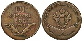 Galicia and Lodomeria, 3 Groschen Wien 1794 Reference: Iger Au.94.1.a, Herinek 1224, Plage 12
Grade: VF