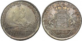 Maria Theresa, 30 kreuzer Wien 1776 Ładna sztuka z lekkim połyskiem i przyjemną, kolorową patyną. Reference: Herinek 779, Plage 9
Grade: VF+