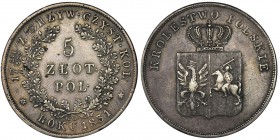 November Uprising, 5 zloty Warsaw 1831 KG
Nice piece with a dark patina. Variation with a slash in the mint mark, at the bottom of the reverse the ini...