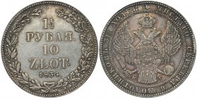 1 1/2 rouble = 10 zloty Petersburg 1834 НГ - RARE
Rzadki, niskonakładowy, drugi rocznik petersburskich dziesięciozłotówek.
Moneta z lekkim połyskiem w...