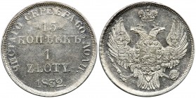 15 kopecks = 1 zloty Petersburg 1832 - RARE - proof like
Rzadki rocznik wybity w niskim nakładzie poniżej 50 tysięcy sztuk.&nbsp;
Odmiana z Św. Jerzym...