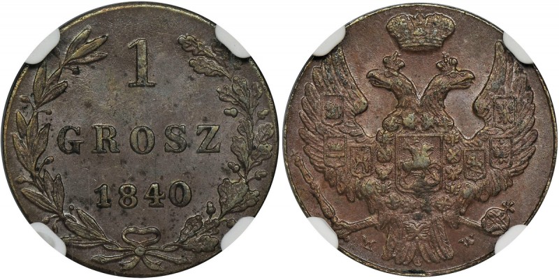 1 groschen Warsaw 1840 MW - NGC AU58 BN
Atrakcyjny egzemplarz.
Bardzo ładne deta...
