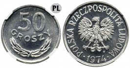 50 groszy 1973 - NGC MS65 PL - jak lustrzanka
Mennicza pięćdziesięciogroszówka wybita wyjątkowo świeżym stemplem, stąd moneta z efektem lustrzanki.
Pr...
